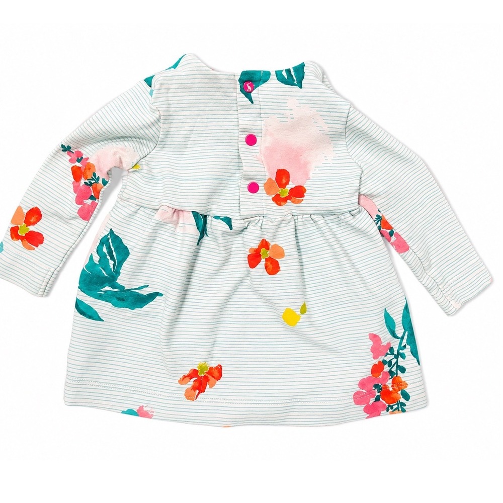 Joules Baby Girls Floral Stripe Long Sleeve Dress 3-6 Months Pink Orange White - Picture 2 of 6